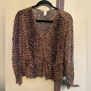 - H&M, US 14, long sleeve animal print blouse, slightly frilly at the bottom